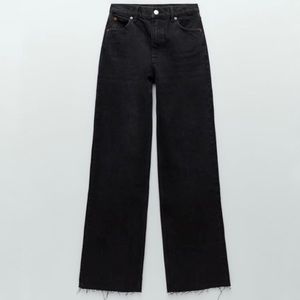 Zara The 90s Full Length High Rise Black Raw Hem Jeans